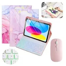 Capa c/ Teclado ABNT2 Iluminado (Ç) + Mouse Bluetooth Para iPad 11ª (A16) / 10ª / 9ª /Redmi SE/Redmi Pad 2/Air 11 /Air 6