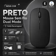 Mouse Bluetooth sem fio portátil 2 em 1 de modo duplo com carregamento USB, compatível com laptops, tablets e telefones