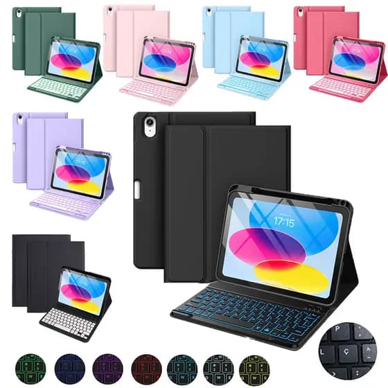 Capa com Teclado Iluminado ABNT2 e Porta-Caneta para iPad 11ª/10ª/9ª/8ª/7ª/Air11/Air6/Air5/Air4/Air3