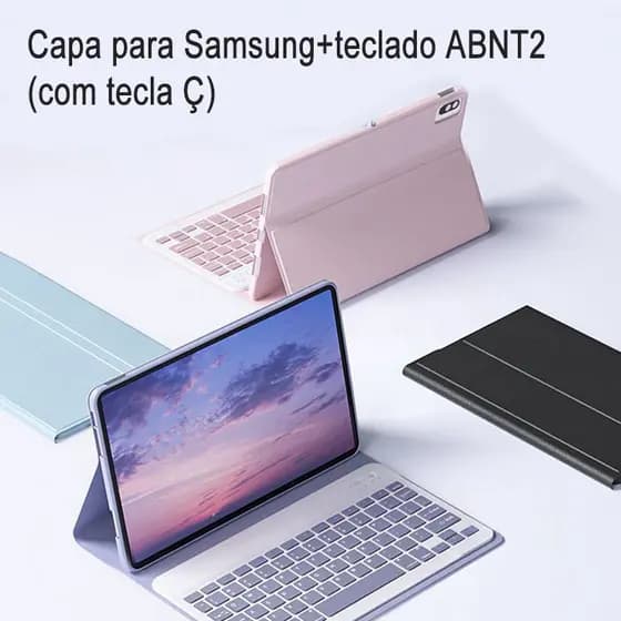 Capa Com Abnt2 Teclado (Com Tecla Ç ) Para Samsung Tab S6 Lite/S10FE/S10 Lite/S9FE/A9/A8/A7/S7/S8/S9 E Suporte Caneta