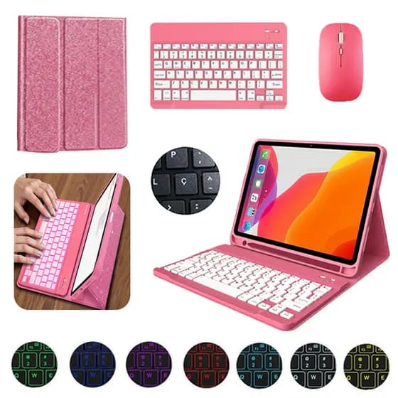 Capa + Teclado iluminado ABNT2 + Mouse Para iPad 11ª A16 / 10ª / Xiaomi Redmi Pad SE (11") /Redmi Pad 2   (Com Ç )