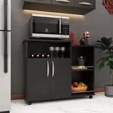 Armário Balcão Luxo Multiuso Branco Preto Para Forno E Microondas