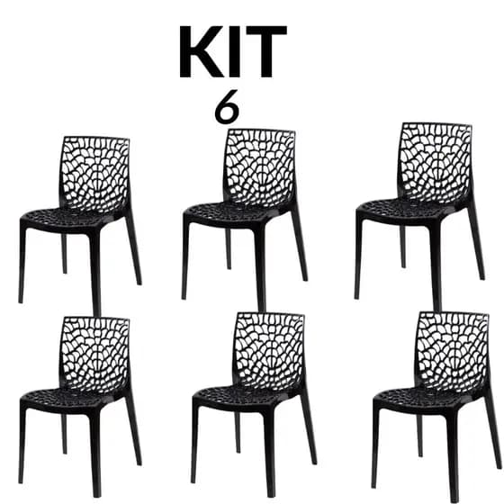 Kit 6 Cadeiras Gruvyer Pretas Para Sala De Jantar e Área Gourmet