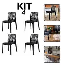Kit 4 Cadeiras Gruvyer Preta Para Sala De Jantar e Área Gourmet