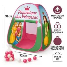BARRACA DAS PRINCESAS COM 100 UNIDADES DE BOLINHAS - CABANA - CASINHA - PRINCESA