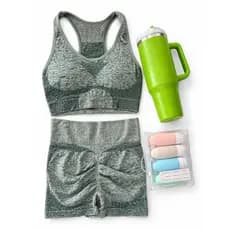 Kit Fitness Feminino Conjunto Seamless + Garrafa Térmica + Kit Viagem Academia Treino Moda Fitness