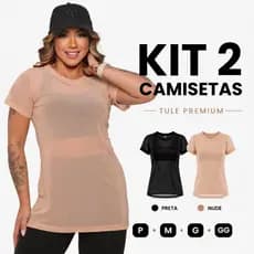 Kit 2 Blusa feminina de tule transparente academia fitness, camisão fitness