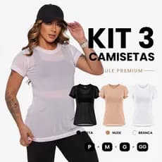 Kit 3 Blusa Tule Academia Transparente Feminina Gg Moda Fitness