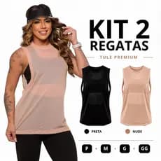 Kit 2 Regata Transparente de Tule Academia Feminina Regatão Blusa Moda Fitness