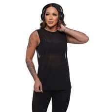 Regata Transparente de Tule Academia Feminina Regatão Blusa Moda Fitness