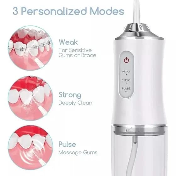 Irrigador Oral Portátil Recarregável – Limpeza Profunda, 3 Modos de Pressão, Higiene Bucal Completa