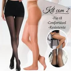 Kit com 2 Meia Calça Fina Preta e Bege Resistente Transparente Elegante Fio 18 Adulto Tamanho Único