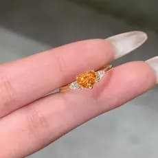 2026 Novo Estilo Luz Luxo Filha Estilo Dourado Morgan Laranja Anel em Forma de Coração Requintado Doce Corte de Flor de