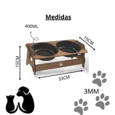 Comedouro Pet MDF Tijela Duplo 400ml Plastico Removível