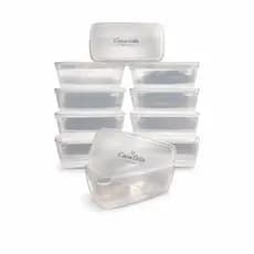Kit 10 Potes Marmitas Retangular 1Litro Vasilhas Plástico Transparente - BPA FREE