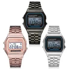 Relógio Digital Mini Vintage Retrô Eletrônico Todo em Aço Masculino Feminino Luxo Metálico Unisex