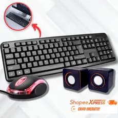 Teclado + Mouse+ Caixa de Som Para Notbook Computador Cabo USB