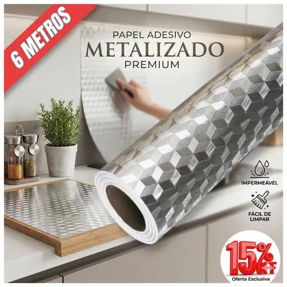 Papel Aluminio 3/5/6 Metros Adesivo Ultra Resistente Cozinha Parede Moveis Quarto Casa Bancada