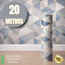 Papel Parede Adesivo 5m 10m 15m 20 metros Azul Geométrico Impermeável Cozinha Sala Antimofo Quarto