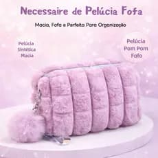 Necesser Pelucia Necessaire Com Pompom Com Alça Feminina Estojo de Bolsa
