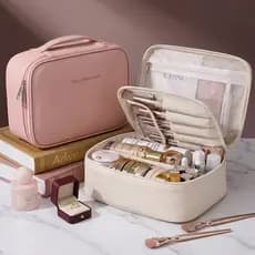 Necessaire Feminina Grande Impermeável Organizador de Maquiagem Portátil com Divisórias para Viagem