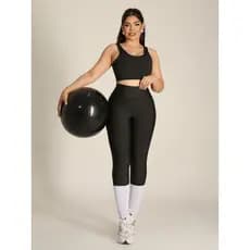 Conjunto Calça Leg e Top Treino Feminino Fitness Ótima Compressão