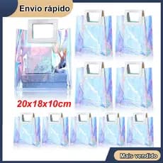 10/15/20 pçs Saco De Presente Azul transparente Com Alça Embalagem De Doces De Casamento Sacola Reutilizável 20x18x10cm