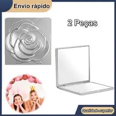 Espelho de maquiagem quadrado rosa estilo espelho de maquiagem requintado espelho de viagem 7.2x7.2cm prata conjunto de