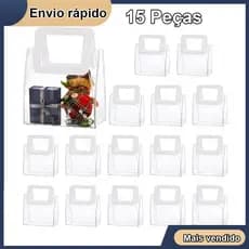 15 unidades de sacola portátil transparente com bolsa de plástico de ombro para presente de PVC 17x17x8,5 cm