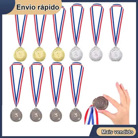 5 peças Medalhas de bronze de ouro e prata de estudante para esportes infantis Prêmio de recompensa de jogos de vencedor