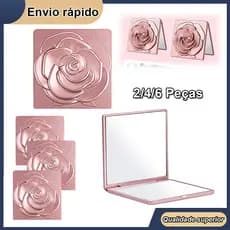 Espelho de maquiagem quadrado em formato de rosa, espelho de maquiagem requintado, espelho de viagem, 7.2x7.2cm, rosa, p