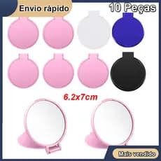 Kit 10 Unidades  Espelho de Bolsa Espelhinho para Maquiagem Redondo 6.2x7cm