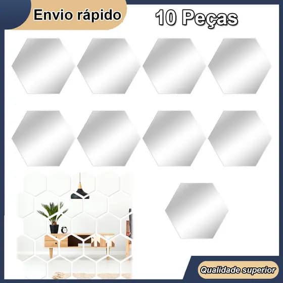 10 pçs Hexágono espelho adesivos de parede decalques espelho diy decorações para casa o quarto banheiro sala 10x8.7cm
