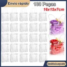 100 peças Bolsa plástica transparente Tote transparente Bolsa de ombro Bolsa de mão Praia Bolsa de presente 16*15*7cm