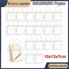 20-80unidades de sacola portátil transparente com alça de plástico PVC Bolsa de mão para presente 15x13x7cm