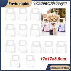 15-60unidades de sacola portátil transparente com bolsa de plástico de ombro para presente de PVC 17x17x8,5 cm