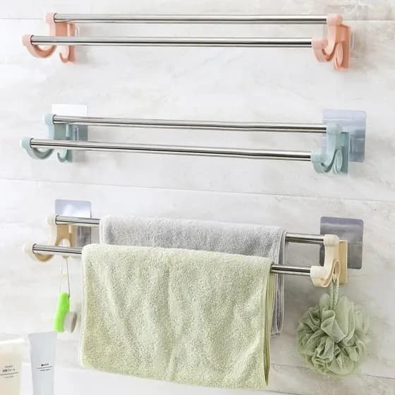 Suporte Porta Toalha Para Banheiro Dupla Camada Inox Sem Furo Com Suporte De Adesivos