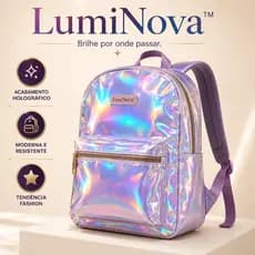 Mochila Holográfica Metalizada Escolar Feminina Masculina Resistente Viagem Faculdade Casual LumiNova™