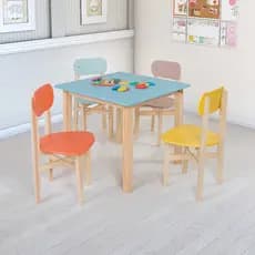 Conjunto Mesa com 4 Cadeiras Infantil Colorê Tampo MDF e Pés em Madeira Maciça