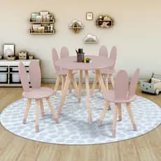 Conjunto Infantil Kids Divertido Mesa Redonda c/ 4 cadeiras Borboleta p/ crianças Base Madeira Pinus e tampo em MDF 25mm