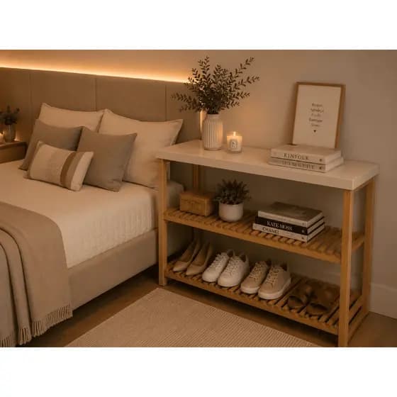 Mesa de Cabeceira Industrial 2 Prateleiras Madeira Pinus MDF Preto Organizador Quarto Moderno