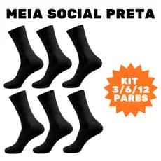 Kit 3/6/12 Pares Meia Social Cano Longo Preto 40-46