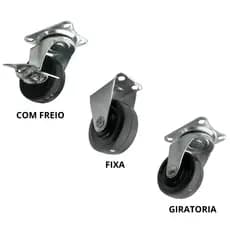 Kit de Rodinhas Pretas - Kit com Rodinhas Giratórios, Fixas, Com e Sem Freio 38mm