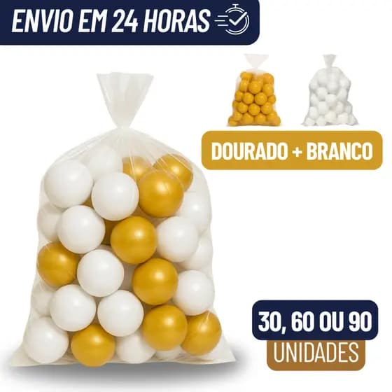 Kit Bolinhas Douradas 90 60 30 Unidades Para Piscina Decoração Ano Novo Natalina Branca 70mm