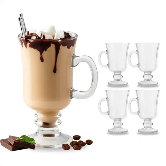 Kit 2/4/6 Canecas De Vidro Grande Para Café Irish Coffe Alça Expresso Capuccino Copo