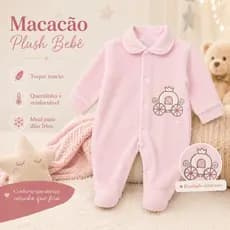 Macacão Bebê Plush Bordado Macio Liso Inverno Quente Manga Longa Infantil Botões Algodão Rosa Lilás