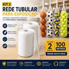 Kit 2 Rede Tubular Para Exposição Bolas Legumes Frutas 100m Embalagem Plástica Rolo Redinha Com Furo