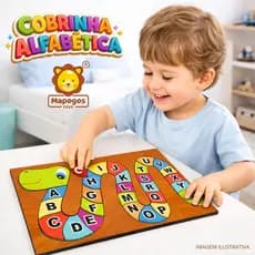 Quebra-Cabeça Cobrinha em MDF para Crianças Letras e Números Brinquedo Pedagógico Didático
