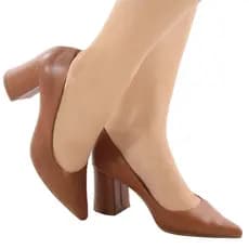 Scarpin Feminino Fechado Sapato Casual Bico Fino Salto Alto Bloco 7cm Liso Confortável Elegante