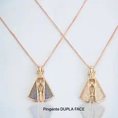 Colar Feminino Nossa Senhora Aparecida 3cm Dupla Face Cravejada Zircônia Folheados Moda Mulher BJ128